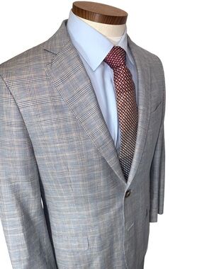 Brooks Brothers 40R Blue Glen Plaid Wool Linen Blazer Jacket